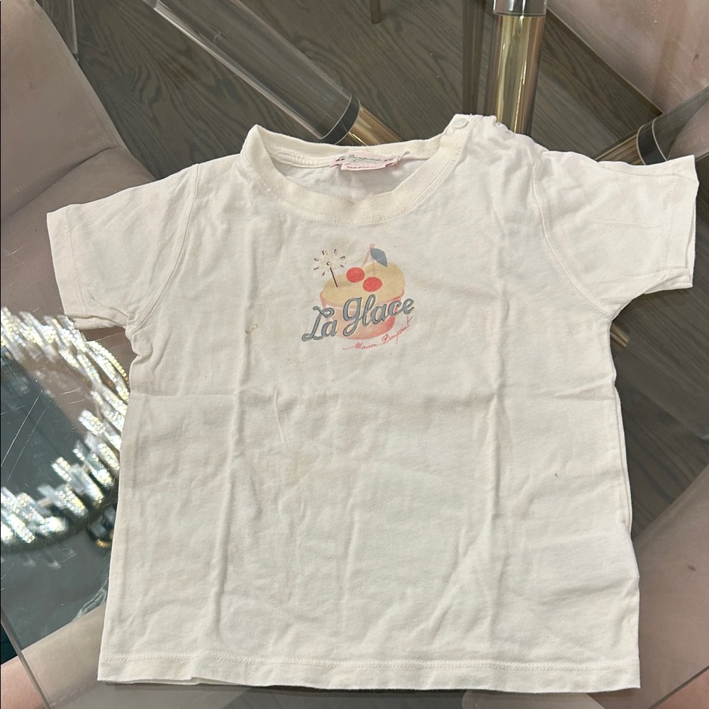Bonpoint White Short Sleeve Tee with 'La Glace' Ice Cream Graphic